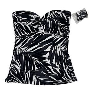 Anne Cole Black and White Strapless Tankini Top with Leaf Print